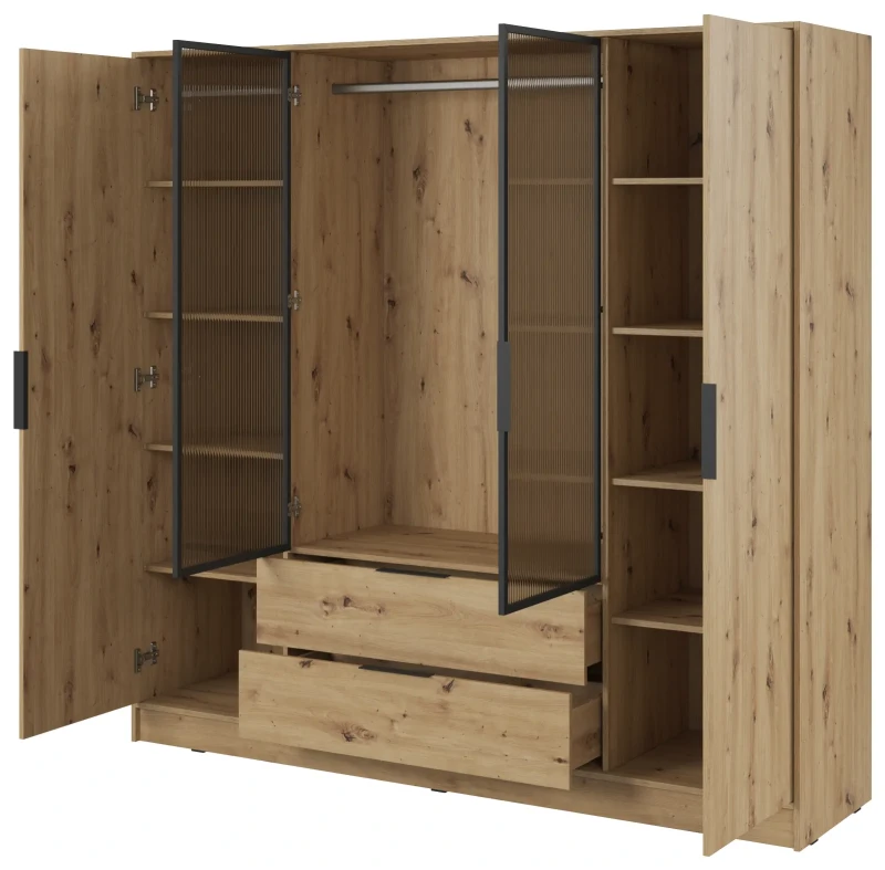 Szafa Kelly RM 206 cm przeszklona z oświetleniem LED do sypialni dąb artisan