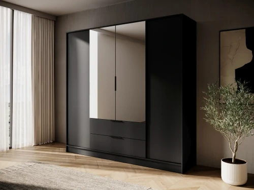 Szafa Kelly L 206 cm czterodrzwiowa z lustrem do sypialni czarny