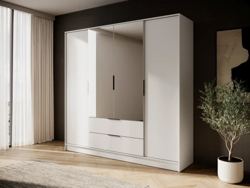 Szafa Kelly L 206 cm czterodrzwiowa z lustrem do sypialni kaszmir