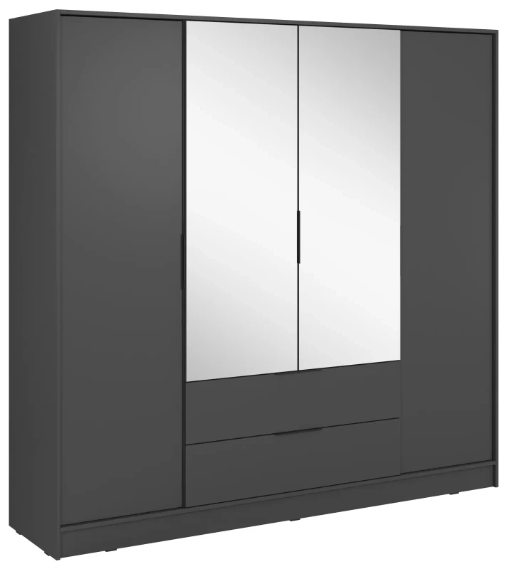 Szafa Kelly L 206 cm czterodrzwiowa z lustrem do sypialni grafit