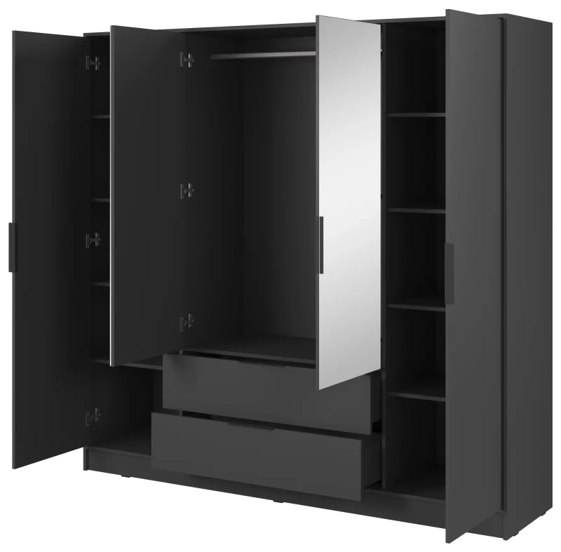 Szafa Kelly L 206 cm czterodrzwiowa z lustrem do sypialni grafit