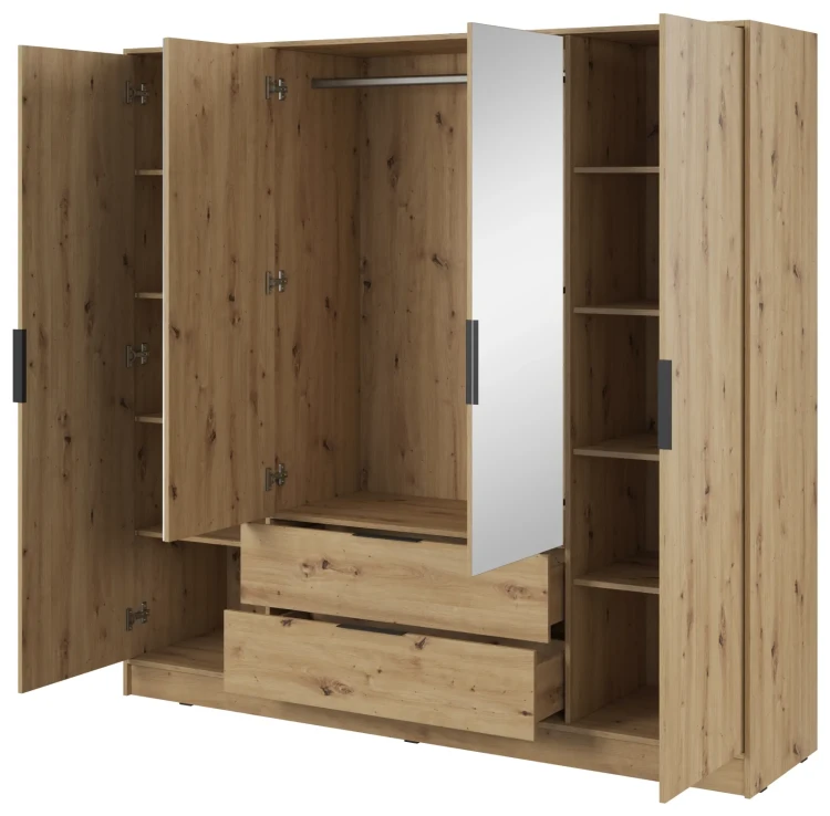 Szafa Kelly L 206 cm czterodrzwiowa z lustrem do sypialni dąb artisan