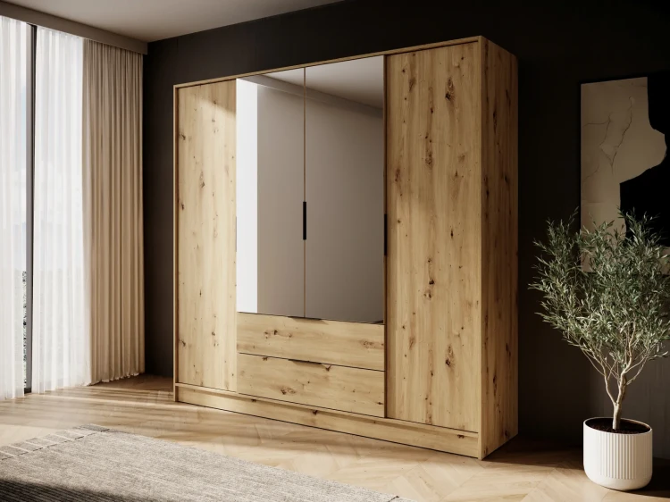Szafa Kelly L 206 cm czterodrzwiowa z lustrem do sypialni dąb artisan
