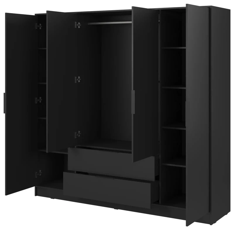 Szafa Kelly 206 cm czterodrzwiowa z 2 szufladami do sypialni czarny