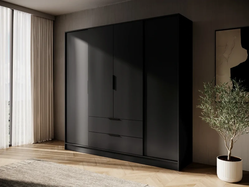 Szafa Kelly 206 cm czterodrzwiowa z 2 szufladami do sypialni czarny