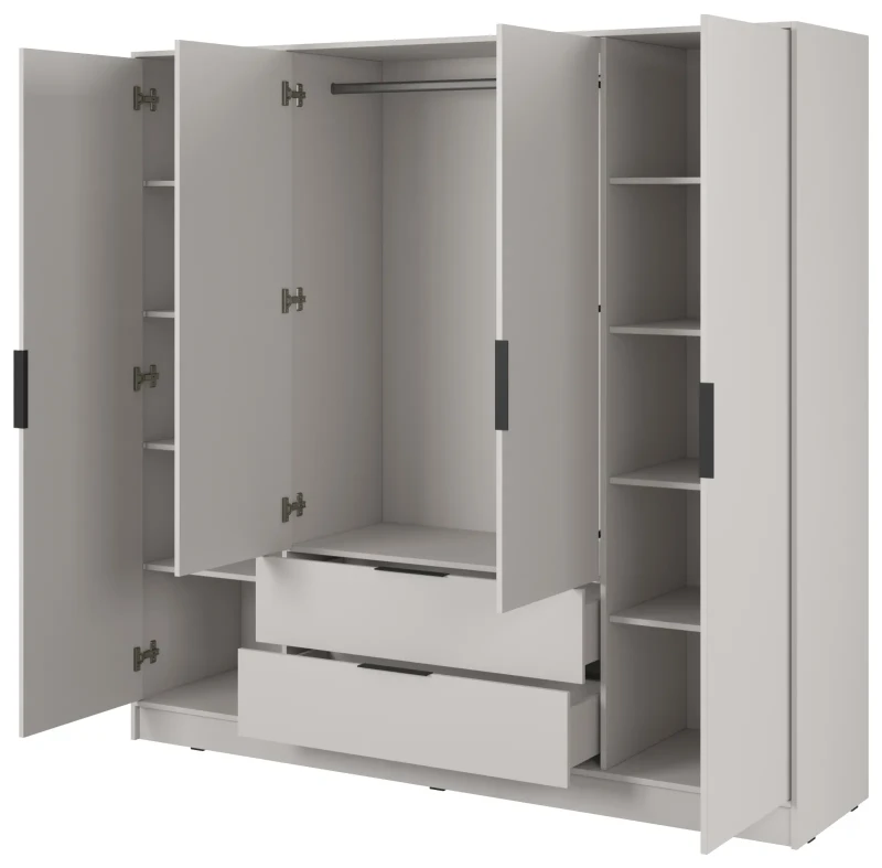 Szafa Kelly 206 cm czterodrzwiowa z 2 szufladami do sypialni kaszmir