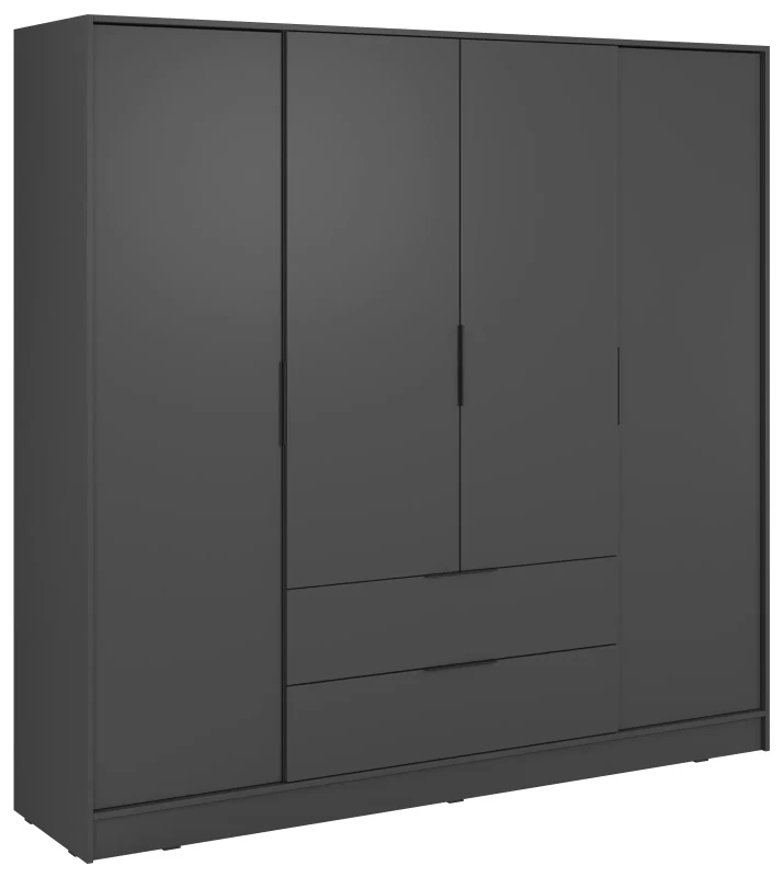 Szafa Kelly 206 cm czterodrzwiowa z 2 szufladami do sypialni grafit