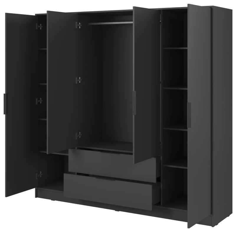 Szafa Kelly 206 cm czterodrzwiowa z 2 szufladami do sypialni grafit