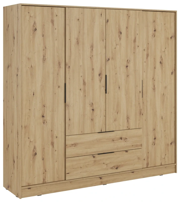 Szafa Kelly 206 cm czterodrzwiowa z 2 szufladami do sypialni dąb artisan