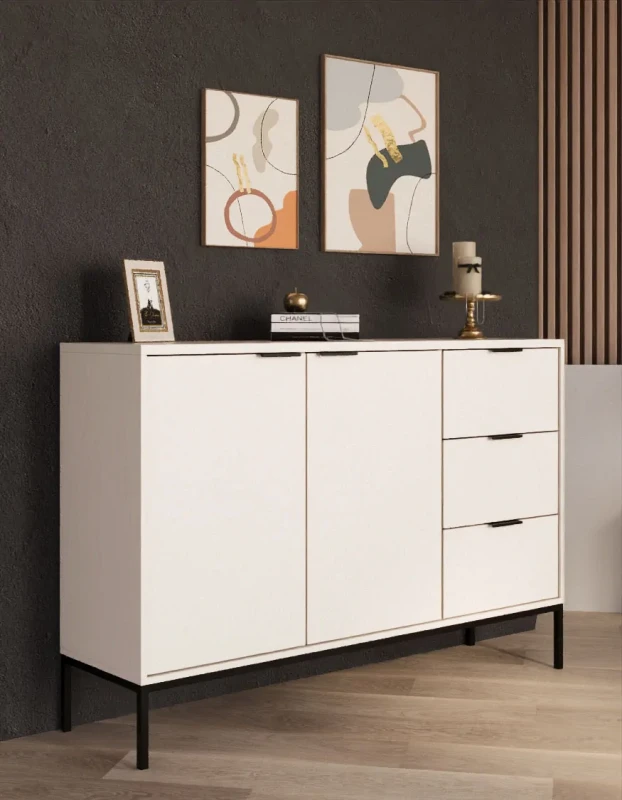 Komoda Austin 150 cm z 3 szufladami do salonu biały/czarny