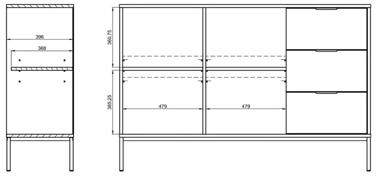 Komoda Austin 150 cm z 3 szufladami do salonu biały/czarny