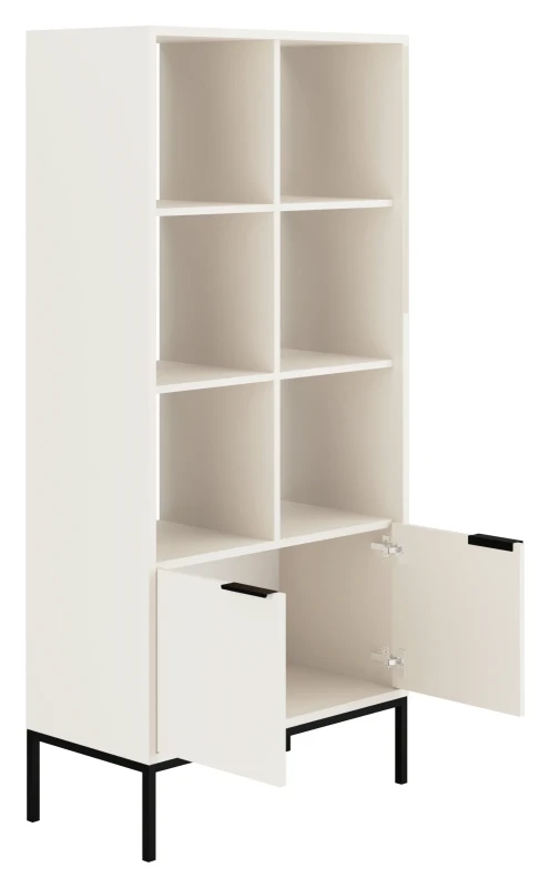 Regał Austin 80 cm z 2 zamykanymi szafkami do salonu biały/czarny