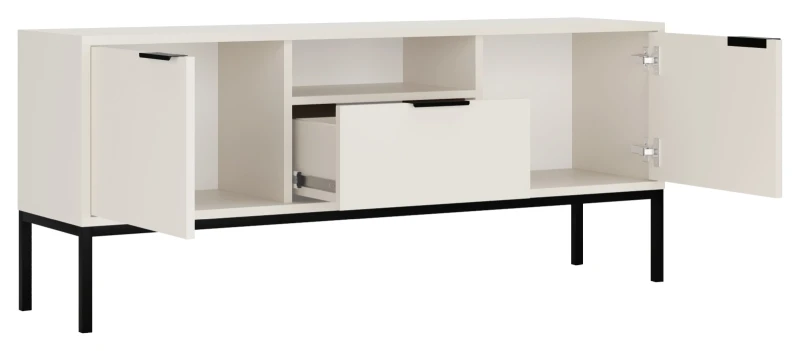 Szafka RTV Austin 135 cm dwudrzwiowa z szufladą do salonu biały/czarny