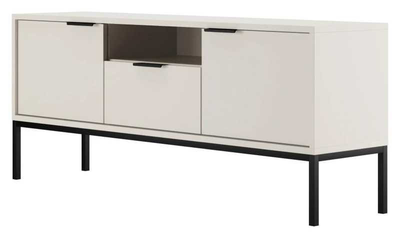 Szafka RTV Austin 135 cm dwudrzwiowa z szufladą do salonu biały/czarny