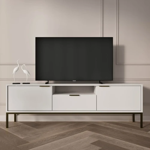 Szafka RTV Austin 135 cm dwudrzwiowa z szufladą do salonu biały/czarny