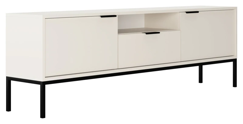 Szafka RTV Austin 175 cm dwudrzwiowa z szufladą do salonu biały/czarny
