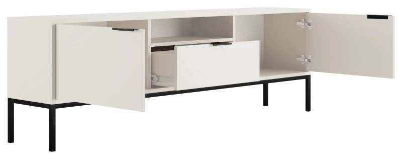 Szafka RTV Austin 175 cm dwudrzwiowa z szufladą do salonu biały/czarny