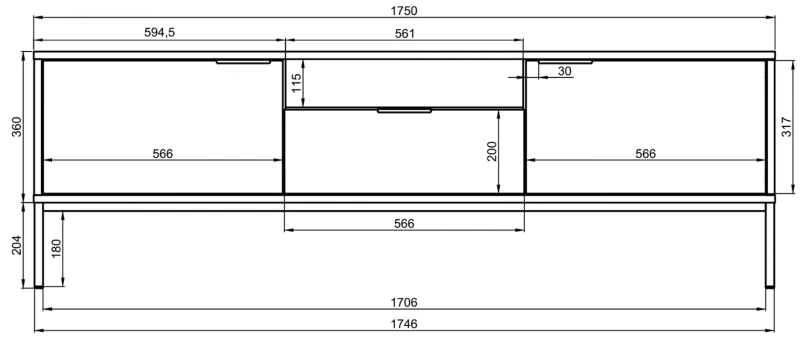 Szafka RTV Austin 175 cm dwudrzwiowa z szufladą do salonu biały/czarny