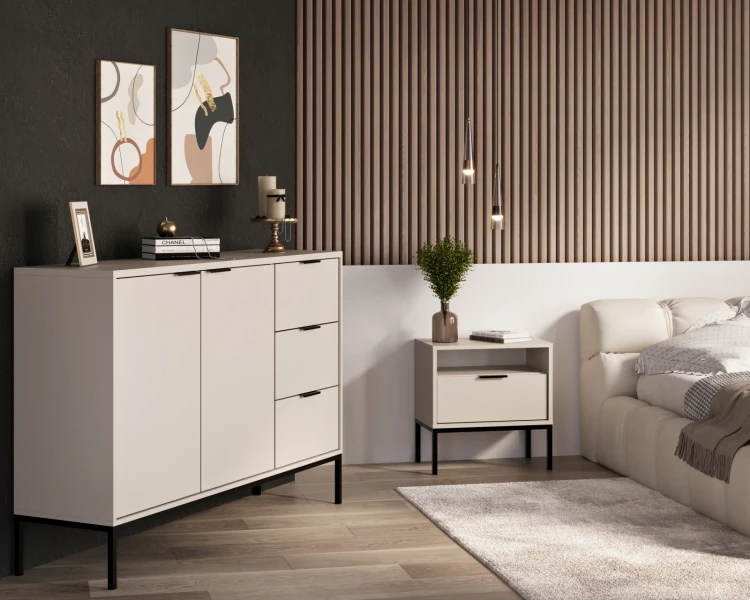Komoda Austin 150 cm z 3 szufladami do salonu biały/czarny