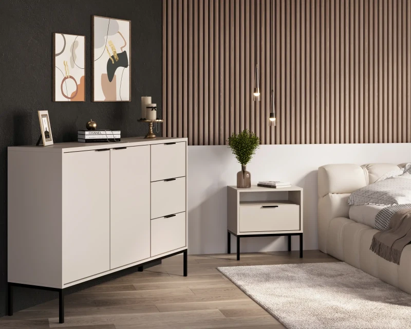 Komoda Austin 150 cm z 3 szufladami do salonu biały/czarny