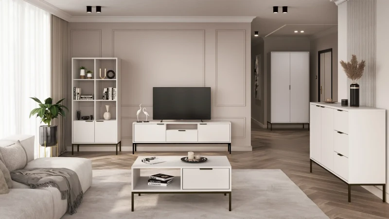 Komoda Austin 150 cm z 3 szufladami do salonu biały/czarny