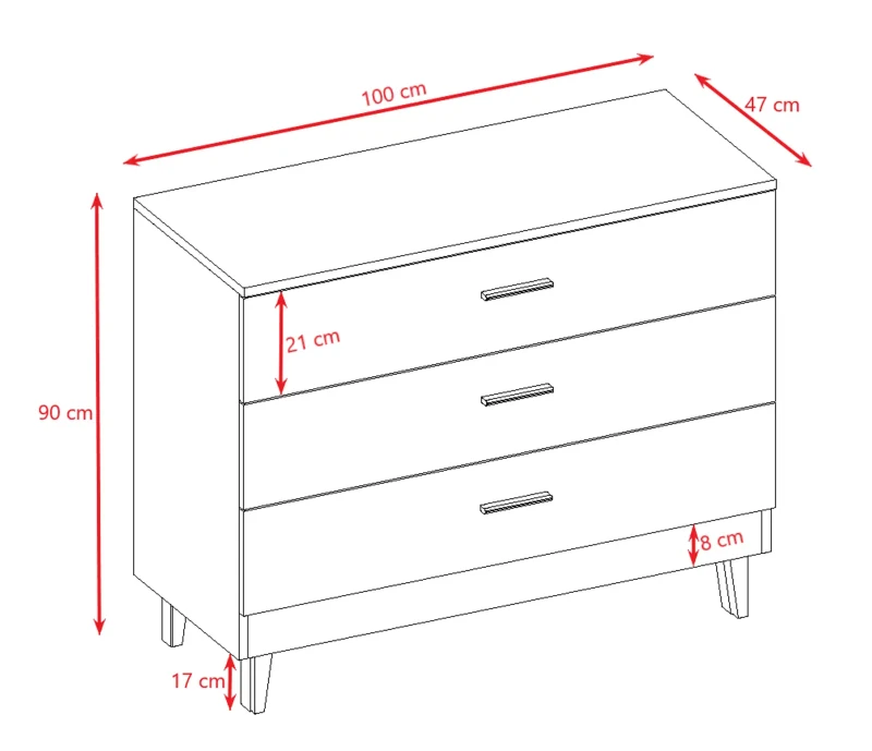 Komoda 3 szuflady KUBI 100 cm do pokoju dziecięcego i młodzieżowego kaszmirowa