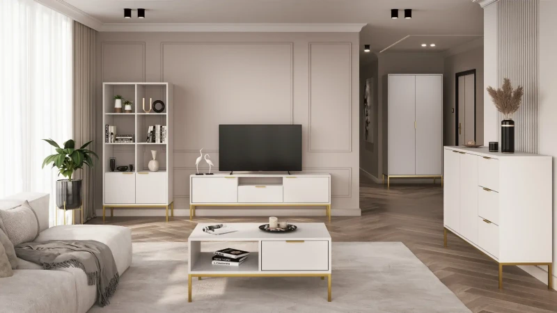 Komoda Austin 150 cm z 3 szufladami do salonu biały/złoty