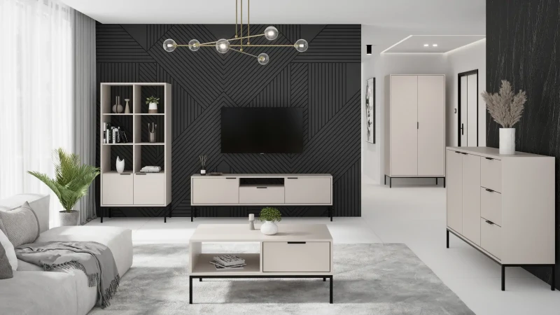 Komoda Austin 150 cm z 3 szufladami do salonu kaszmir/czarny