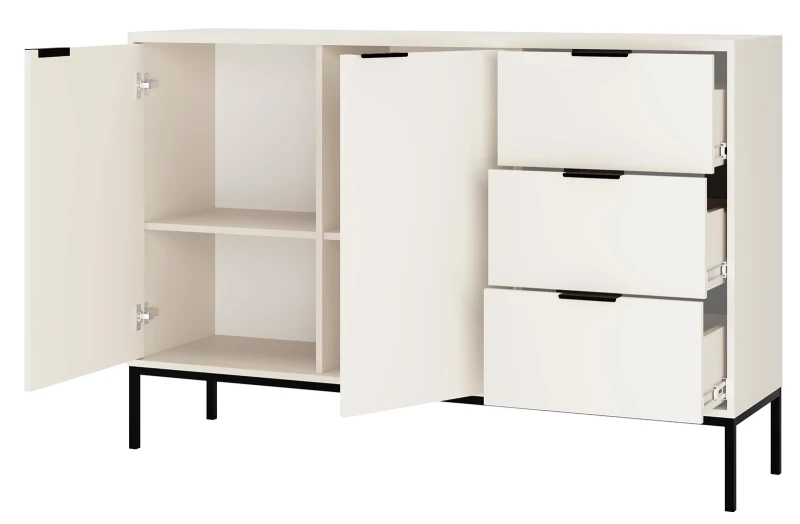 Komoda Austin 150 cm z 3 szufladami do salonu biały/czarny