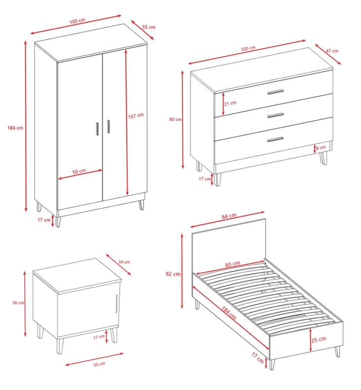 Zestaw mebli młodzieżowych KUBI kaszmirowy