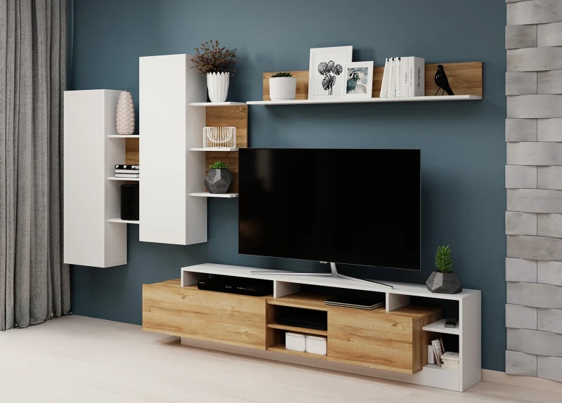 Meblościanka Alva nowoczesna dąb grandson + biały