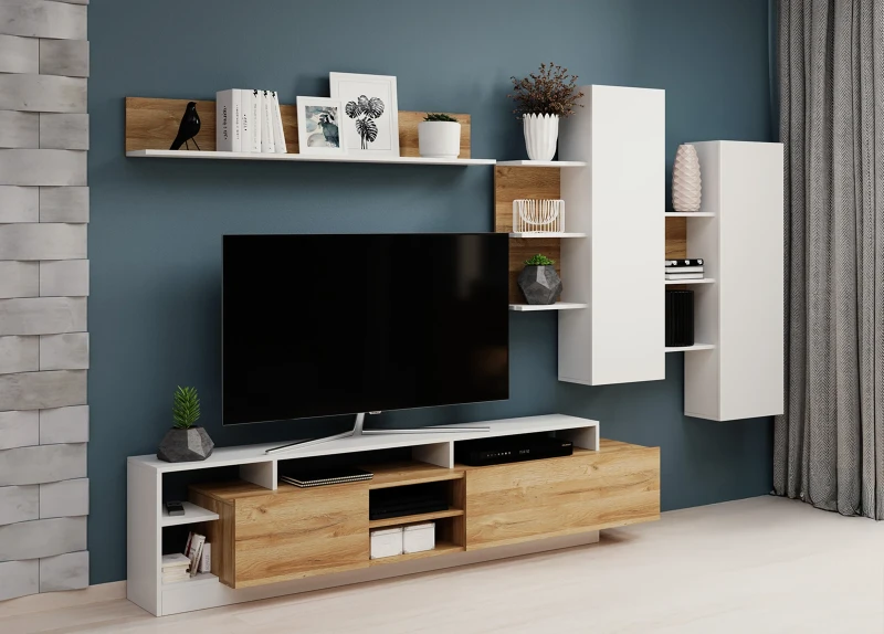 Meblościanka Alva nowoczesna dąb grandson + biały