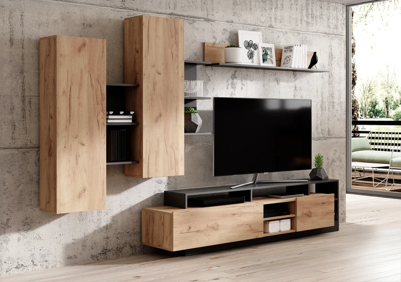 Meblościanka Alva nowoczesna dąb craft + antracyt