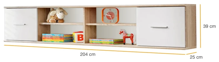 Szafka wisząca Dino 204 cm z półkami do pokoju młodzieżowego dąb sonoma/biały mat