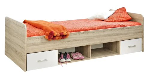 Łóżko młodzieżowe Dino 90x200 cm z szufladami dąb sonoma/biały mat