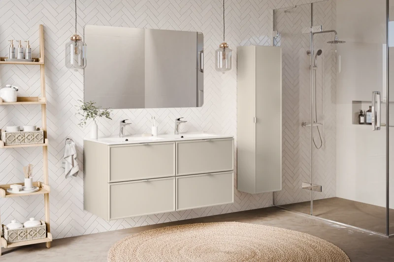 Zestaw mebli łazienkowych Bella Cashmere szafka 120 cm z umywalką meblową Fly