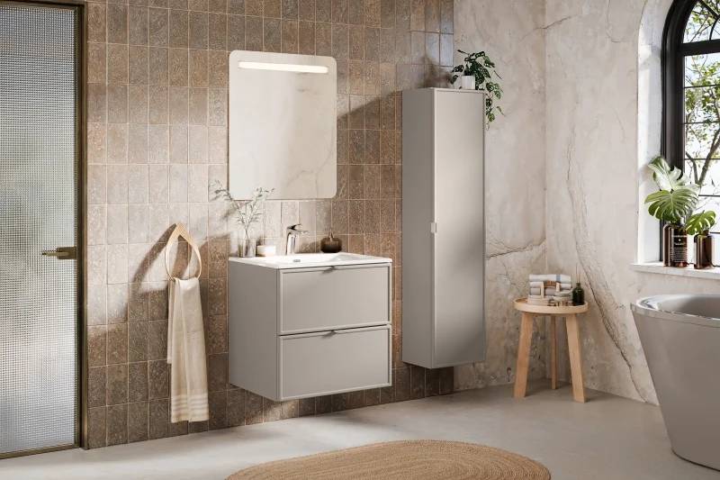 Zestaw mebli łazienkowych Bella Cashmere szafka 80 cm z umywalką meblową Fly