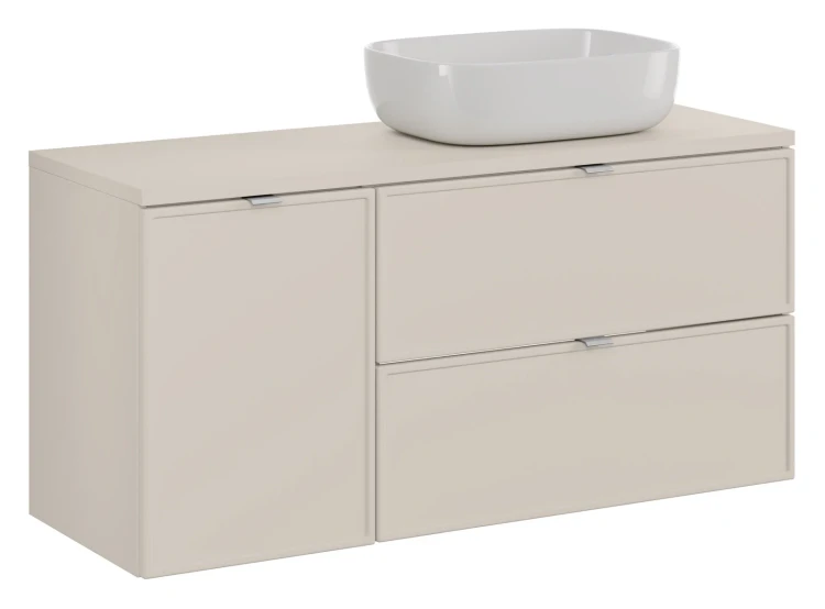 Zestaw mebli łazienkowych Bella Cashmere z umywalką nablatową Smile i blatem 120 cm - 4 elementy