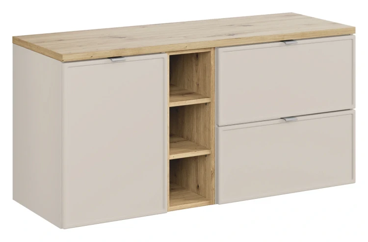 Zestaw mebli łazienkowych Bella Cashmere z blatem 120 cm dąb artisan - 4 elementy