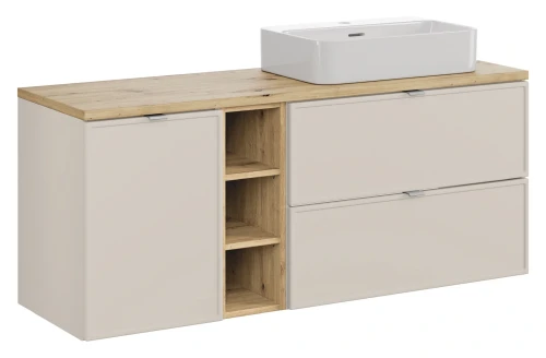 Zestaw mebli łazienkowych Bella Cashmere z umywalką Trust i blatem 140 cm dąb artisan - 5 elementów