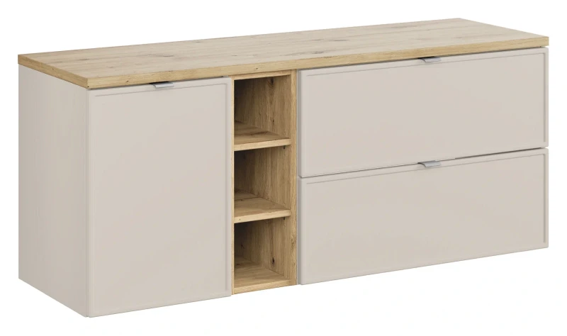 Zestaw mebli łazienkowych Bella Cashmere z blatem 140 cm dąb artisan - 4 elementy