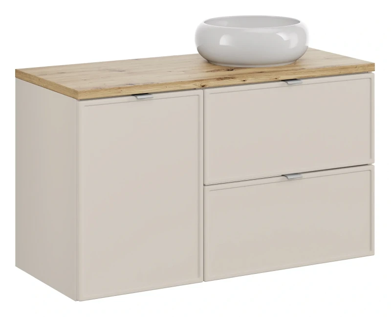 Zestaw mebli łazienkowych Bella Cashmere z umywalką Wiki i blatem 100 cm dąb artisan - 4 elementy