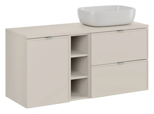 Zestaw mebli łazienkowych Bella Cashmere z umywalką nablatową Smile i blatem 120 cm - 5 elementów