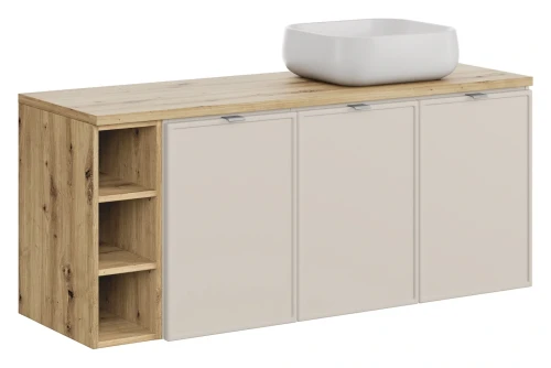 Zestaw mebli łazienkowych Bella Cashmere z umywalką Nika i blatem 140 cm dąb artisan - 4 elementy