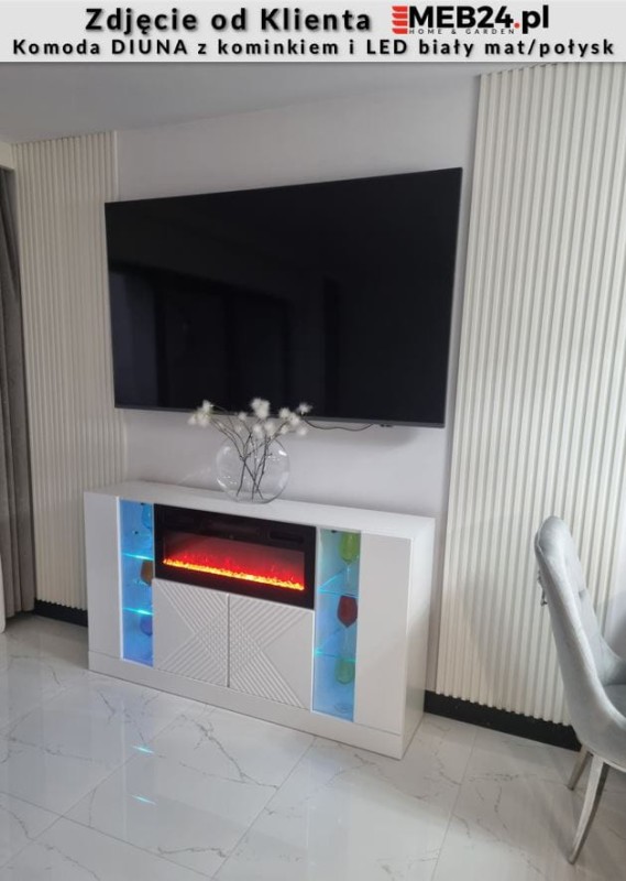 Komoda DIUNA 02 z kominkiem i LED 160 cm biały mat/połysk - zdjęcie od klienta