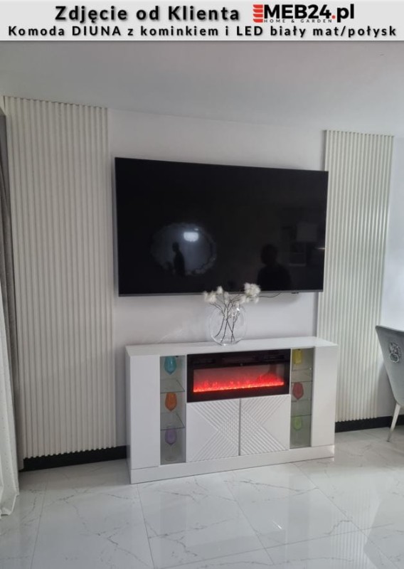 Komoda DIUNA 02 z kominkiem i LED 160 cm biały mat/połysk - zdjęcie od klienta