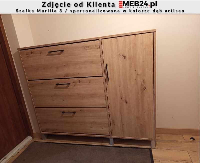 Szafka na buty Marilia 3 do przedpokoju z czarnymi uchwytami  - zdjęcie od klienta