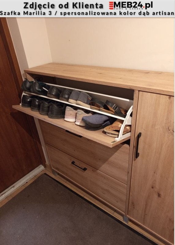 Szafka na buty Marilia 3 do przedpokoju z czarnymi uchwytami  - zdjęcie od klienta