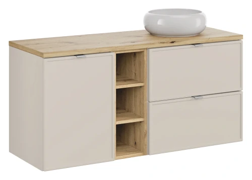 Zestaw mebli łazienkowych Bella Cashmere z umywalką Wiki i blatem 120 cm dąb artisan - 5 elementów