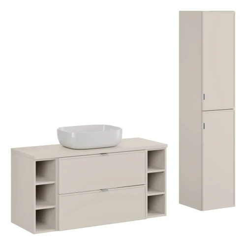 Zestaw mebli łazienkowych Bella Cashmere blat 120 cm z umywalką Smile i szafką wysoką 35 cm - 6 elementów